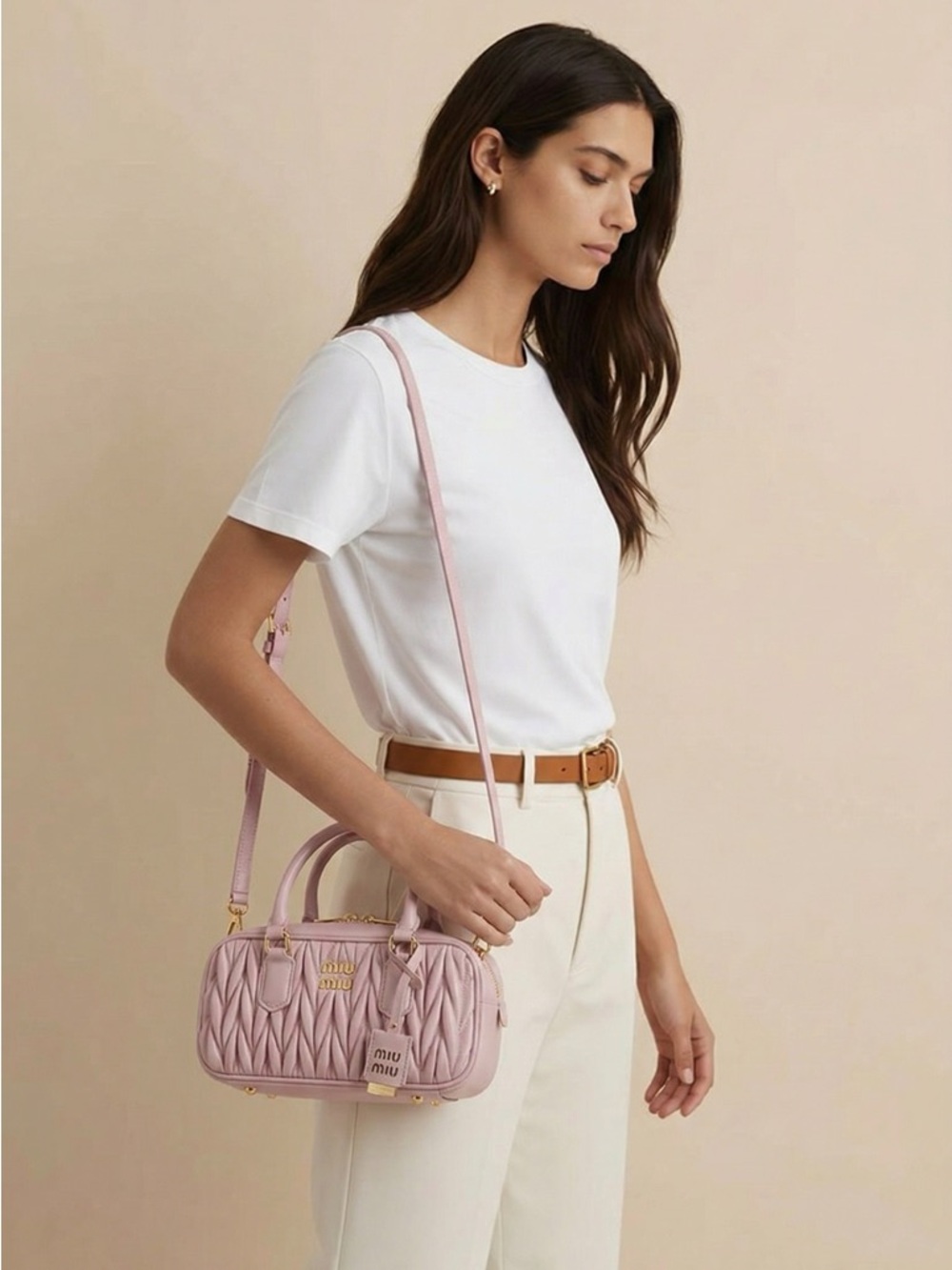 Miu Miu Light Pink Matelassé Handle Satchel with Gold Hardware - Picture 6 of 7